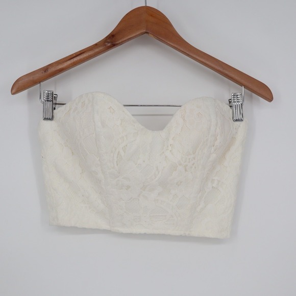 Unbranded Tops - Naked Wardrobe Off White Floral Lace Bustier Crop Top Sweetheart Strapless M